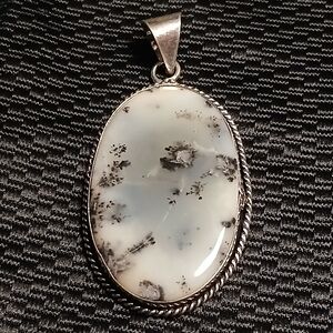 Natural Dendrite Opal Pendant Elegant Pendant with White and Black Accents